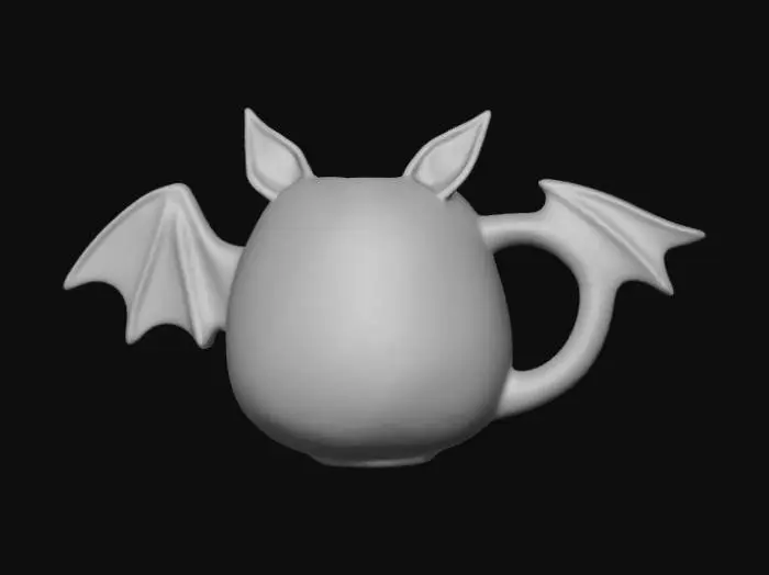 3D model for Low detail, ceramic mug, designed like a hanging upside down bat
