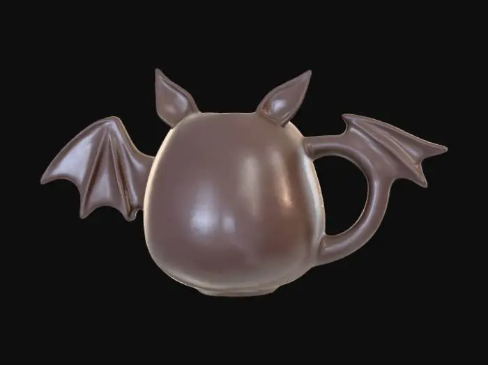 3D model for Low detail, ceramic mug, designed like a hanging upside down bat