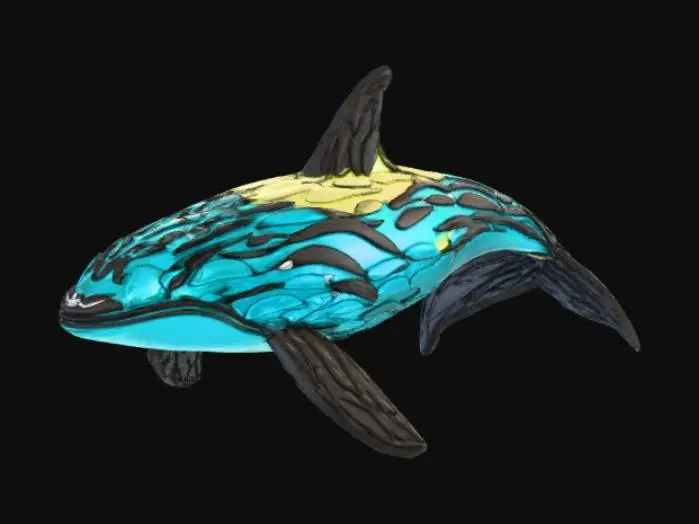 3D model for Stained glass, orca whale with ocean landscape, shaped in the form of a lamp shade, NO lamp
