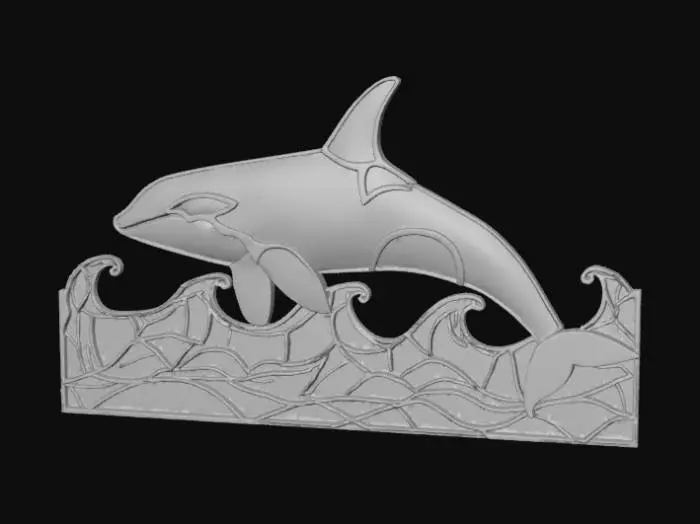 3D model for Stained glass, orca whale with ocean landscape, shaped in the form of a lamp shade, NO lamp