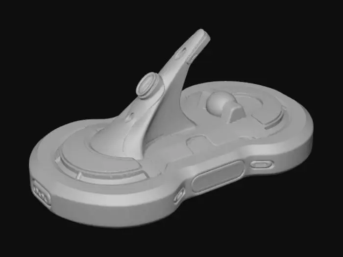 3D model for High detail, extravagant, tabletop sci-fi decoration, with extravagant sci-fi base and backdrop.