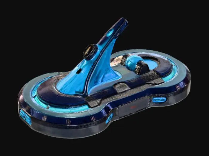 3D model for High detail, extravagant, tabletop sci-fi decoration, with extravagant sci-fi base and backdrop.