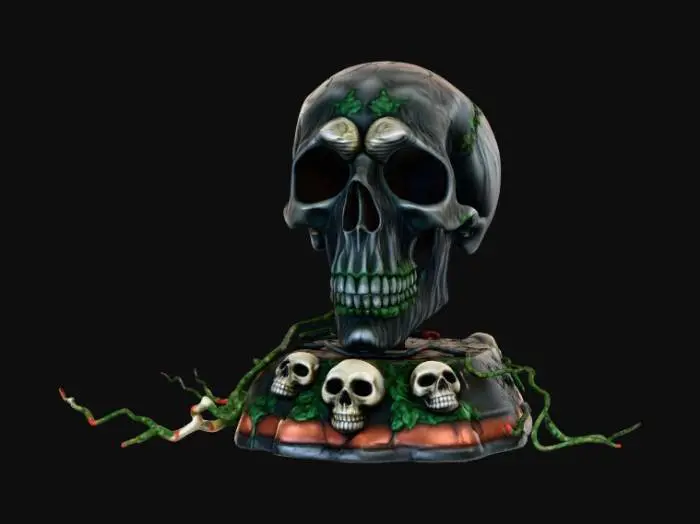 3D model for High detail, extravagant, tabletop horror decoration, with extravagant horror base and backdrop.