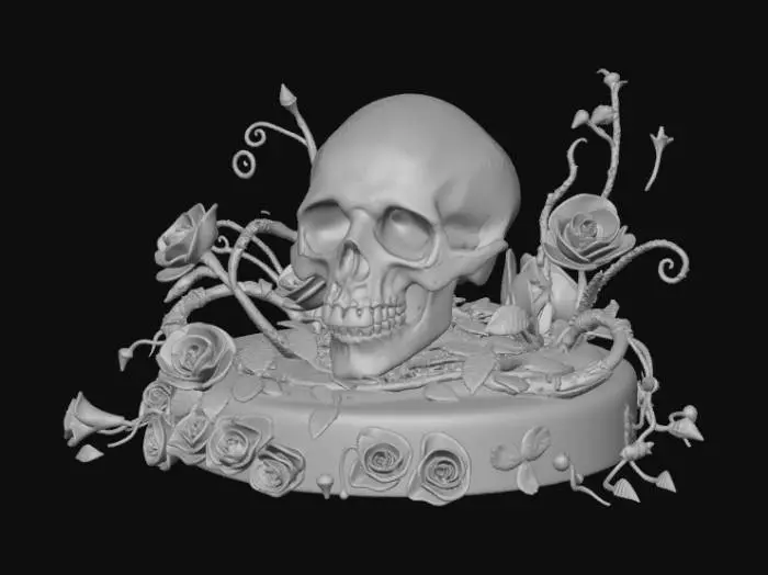 3D model for High detail, extravagant, tabletop horror decoration, with extravagant horror base and backdrop.