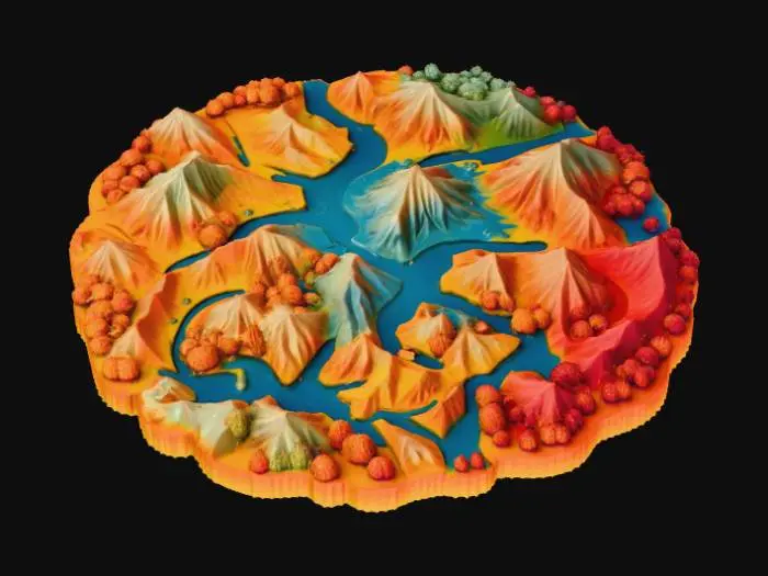 3D model for Abstract, embossed map of fantastical lands.