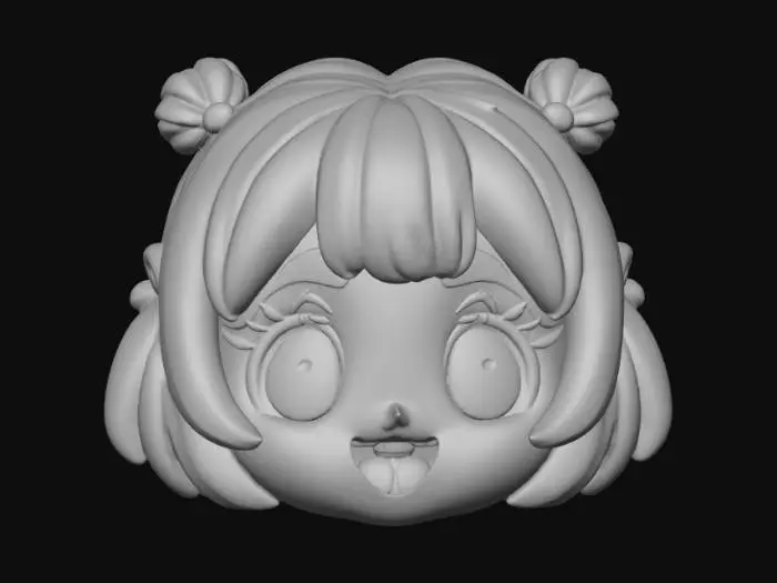 3D model for Kawaii, flat, smooth detail, enamel pin, designed like an anime girl