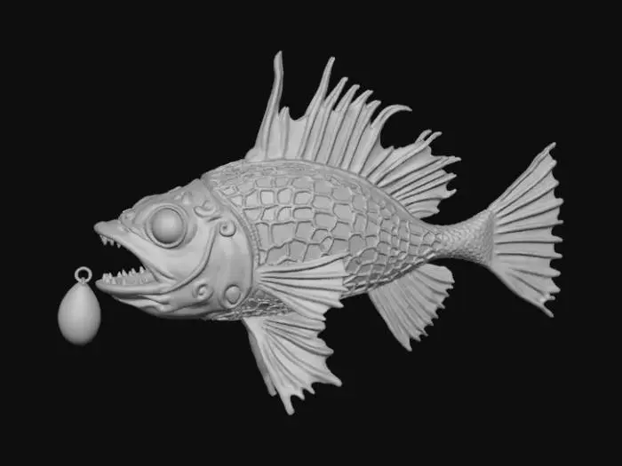 3D model for High detail, anglerfish ornate pendant only, with no chain.