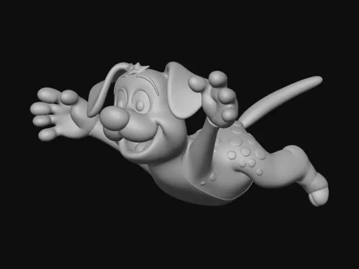 3D model for Smooth detail, cartoon animal, splatting dramatically onto the hardwood floor base.