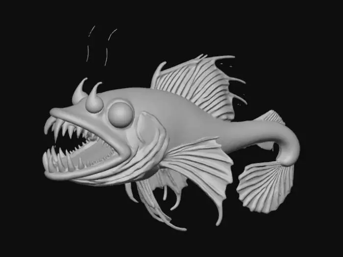 3D model for High detail, anglerfish ornate pendant only, with no chain.