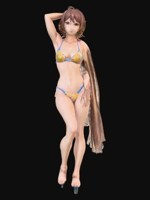 3D model for High detail, anime female figure, wearing swimsuit, wall decoration.
