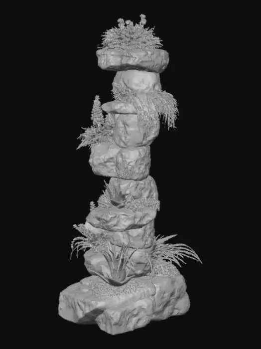 3D model for High detail, Rocky Pillar, multi plant stand.