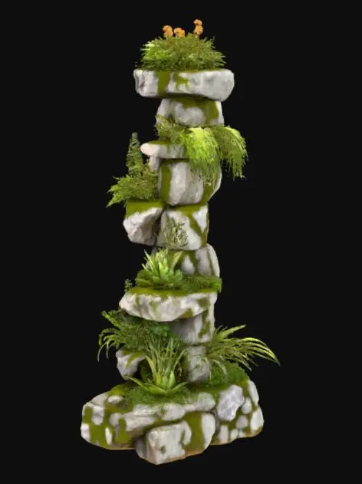 3D model for High detail, Rocky Pillar, multi plant stand.