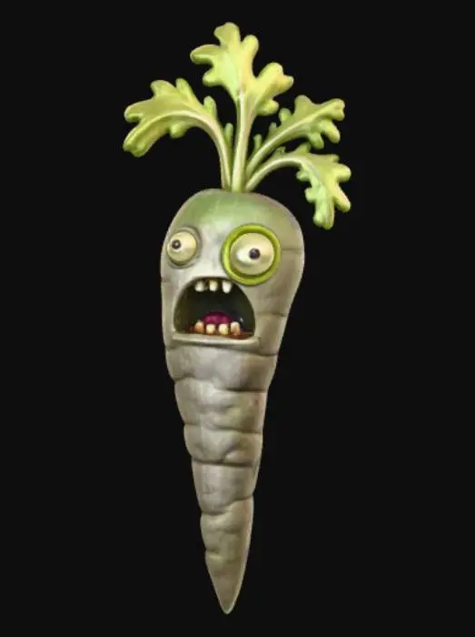 3D model for High detail,  cartoon, Zombie vegetable, coming out of the ground.