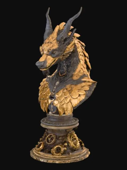 3D model for High detail, steam punk, animal bust, on pedestal.