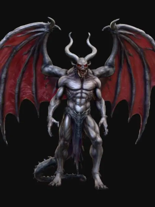 3D model for High detail, unholy, demon lord, with wings.