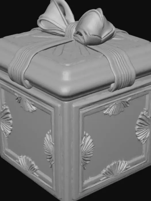 3D model for High detail, square container, with a seperated square lid, with a bow on it.