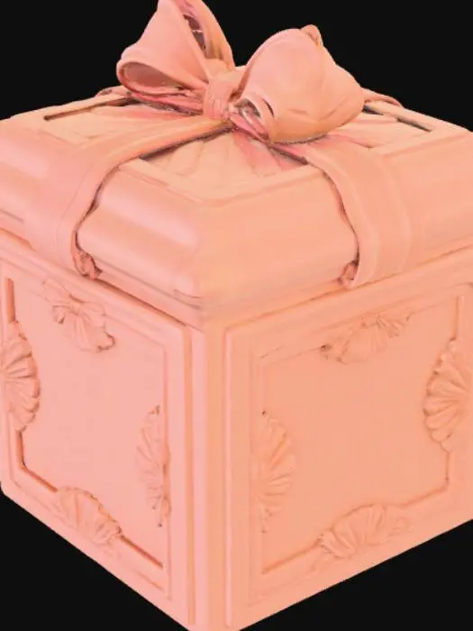 3D model for High detail, square container, with a seperated square lid, with a bow on it.