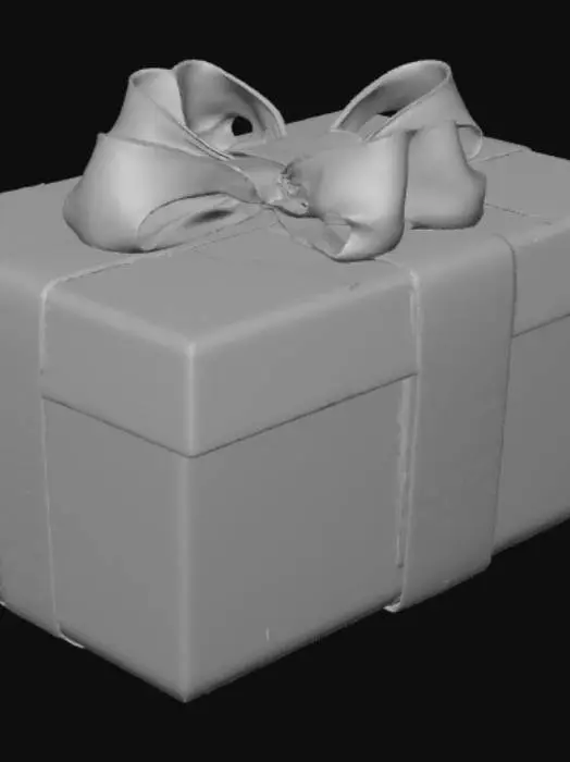 3D model for High detail, square container, with a seperated square lid, with a bow on it.