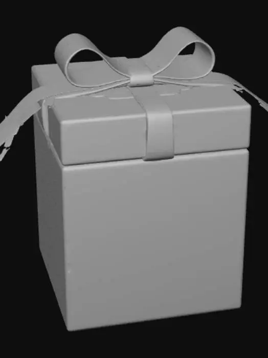 3D model for High detail, square container, with a seperated square lid, with a bow on it.