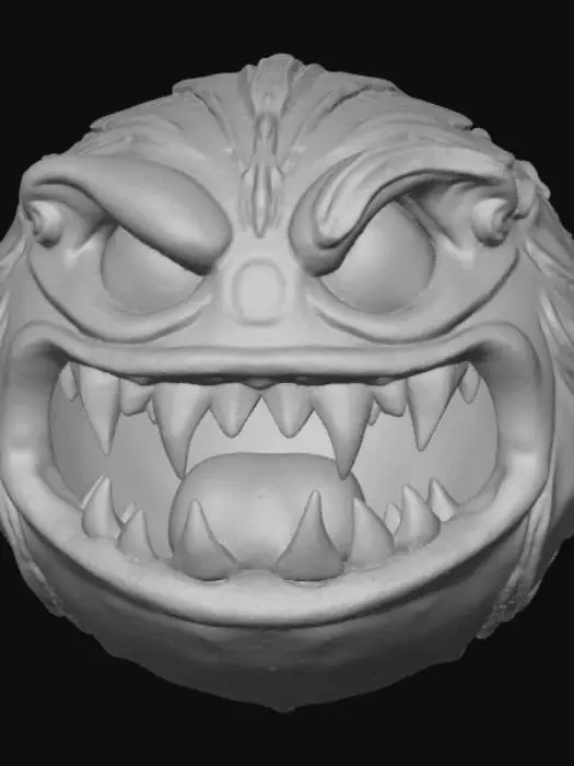3D model for High detail, round ball, with embossed monster face.