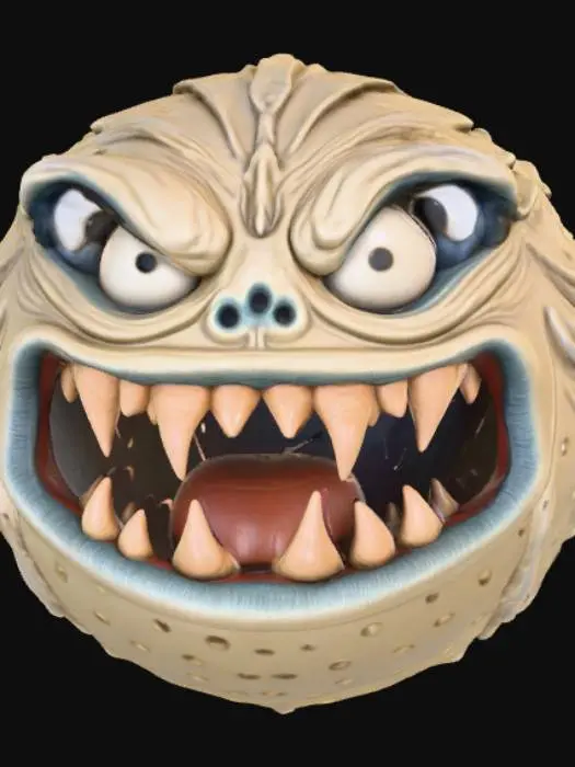 3D model for High detail, round ball, with embossed monster face.