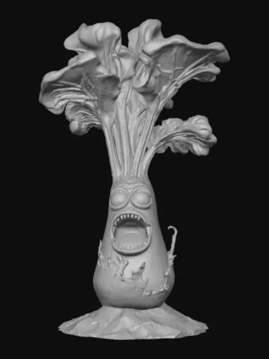 3D model for High detail,  cartoon, Zombie vegetable, coming out of the ground.