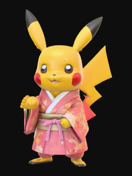 3D model for High detail, pikachu, wearing a kimono.