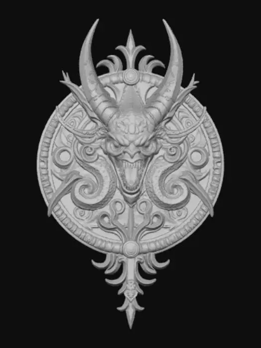 3D model for High detail, circular, monster crest insignia.