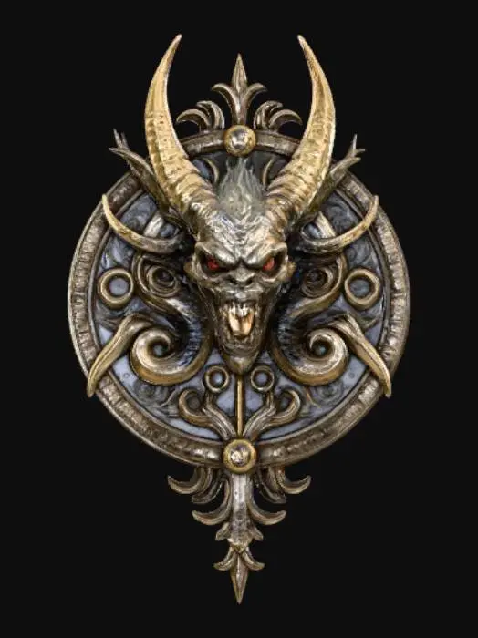 3D model for High detail, circular, monster crest insignia.