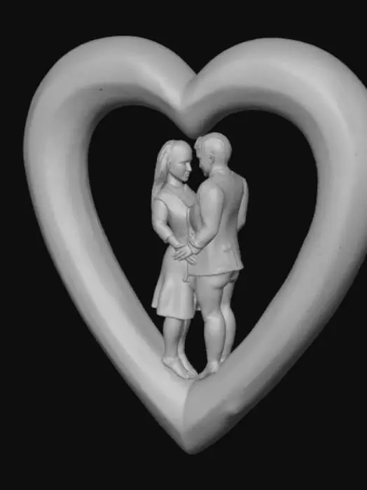 3D model for Low detail, heart outline, with low detail, man and woman inside the center.