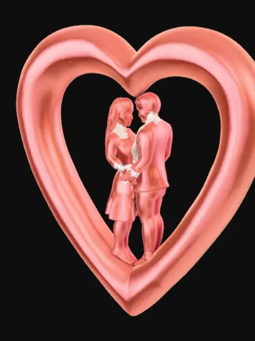 3D model for Low detail, heart outline, with low detail, man and woman inside the center.