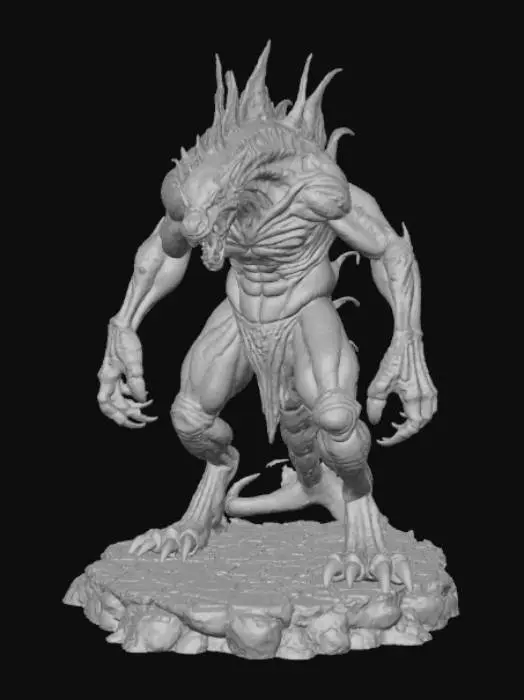 3D model for Scorched earth monster, standing on scorched earth landscape base.