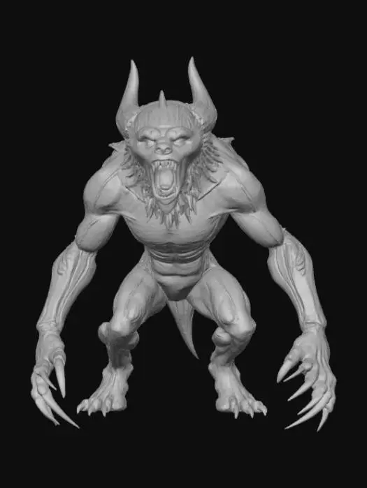 3D model for Scorched earth monster, standing on scorched earth landscape base.