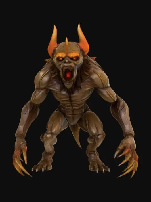 3D model for Scorched earth monster, standing on scorched earth landscape base.