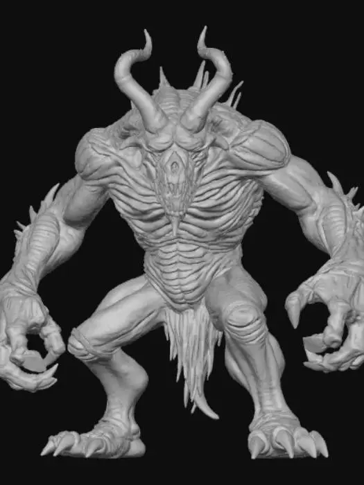 3D model for Scorched earth monster, standing on scorched earth landscape base.