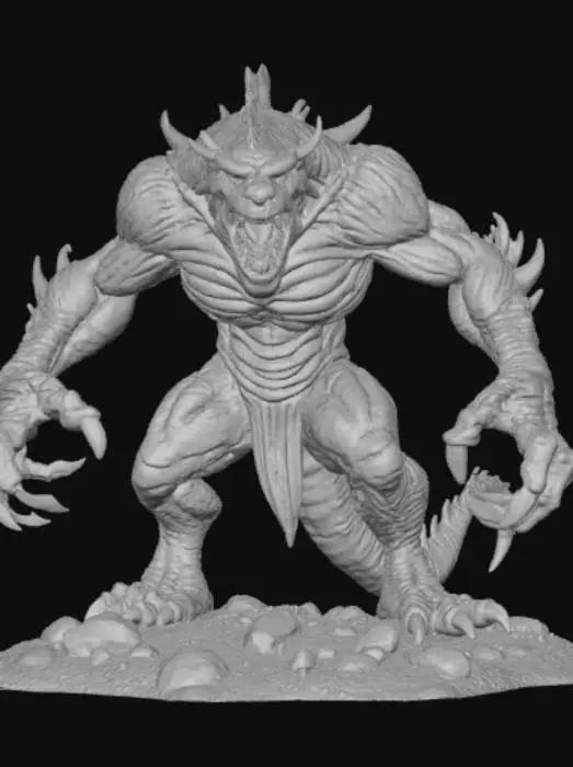3D model for Scorched earth monster, standing on scorched earth landscape base.