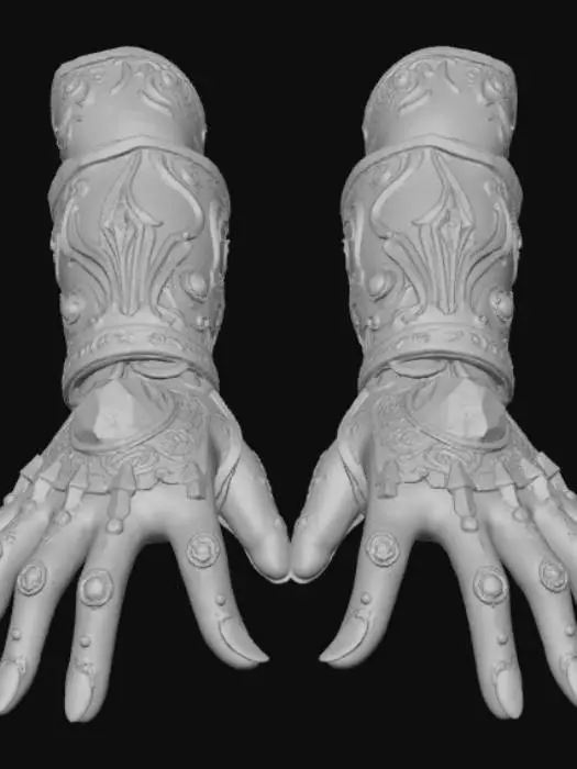 3D model for Fantasy set of gauntlets with extravagant fantasy design.