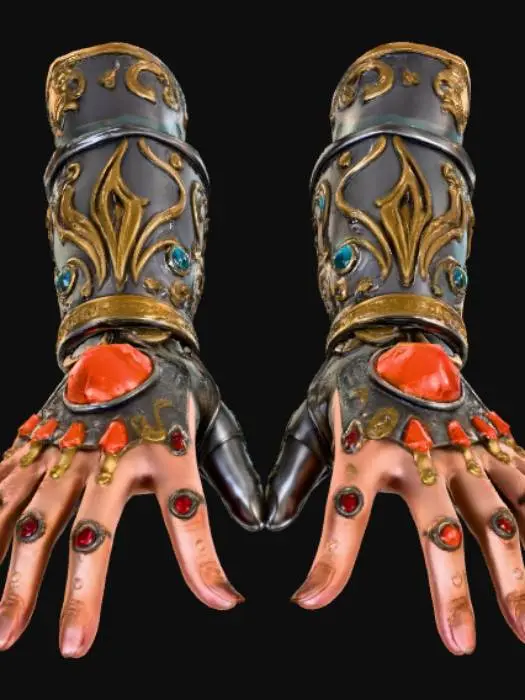 3D model for Fantasy set of gauntlets with extravagant fantasy design.