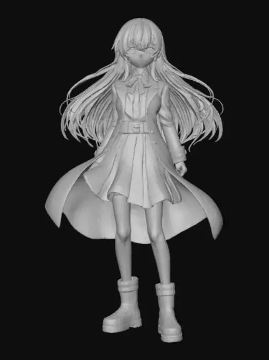 3D model for Anime style Female adventurer kicking in the air, standing on city style base