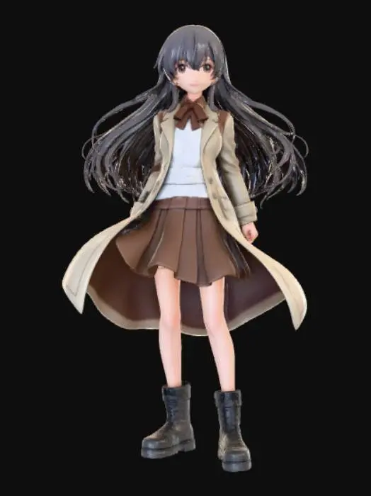 3D model for Anime style Female adventurer kicking in the air, standing on city style base