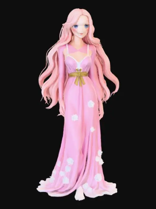 3D model for Anime style female figurine, night gown