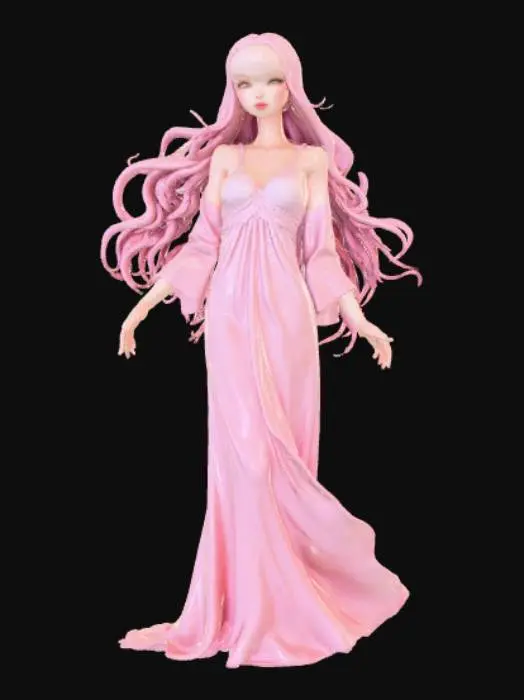 3D model for Anime style female figurine, night gown