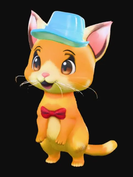 3D model for Anime style, cat pokèmon, on fields landscape base.