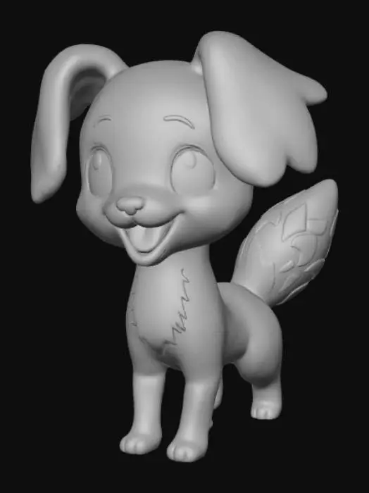 3D model for Anime style, dog pokèmon, on fields landscape base.