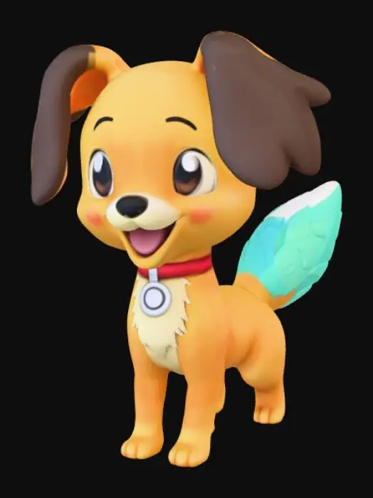 3D model for Anime style, dog pokèmon, on fields landscape base.