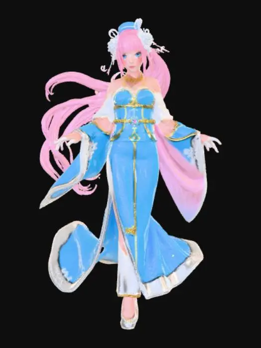 3D model for Extravagant Anime Girl, wearing extravagant Anime Clothes.
