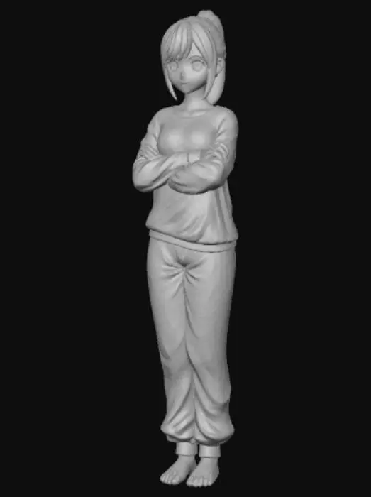3D model for Anime style female figure, wearing only a sweatshirt, shy.