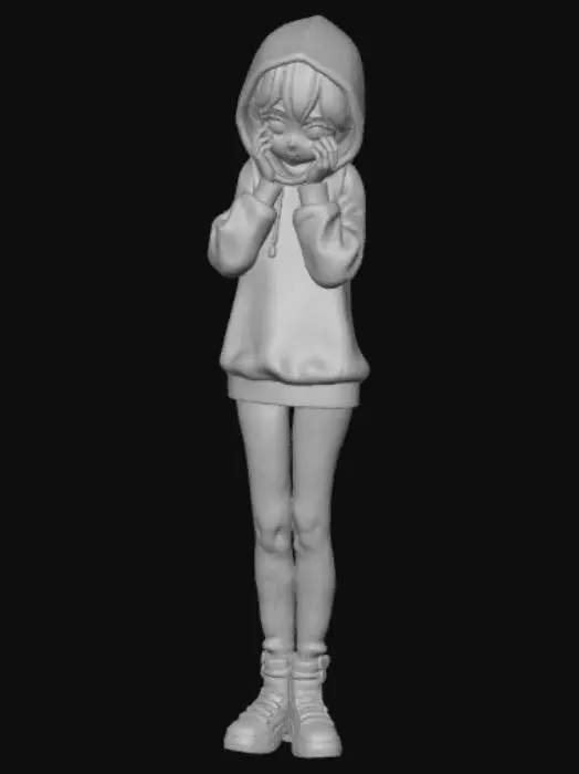 3D model for Anime style female figure, wearing only a sweatshirt, shy.