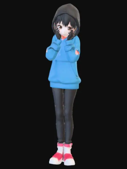 3D model for Anime style female figure, wearing only a sweatshirt, shy.