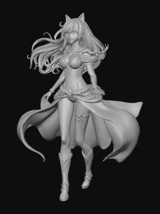 3D model for Magical Annihilation Female Anime Figure, In Magical Pose, Elemental Summoning Circle attached to the landscape base.